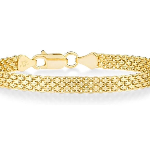 New Solid 925/ 18K Gold Bismark Mesh Chain Bracelet - Picture 3 of 8